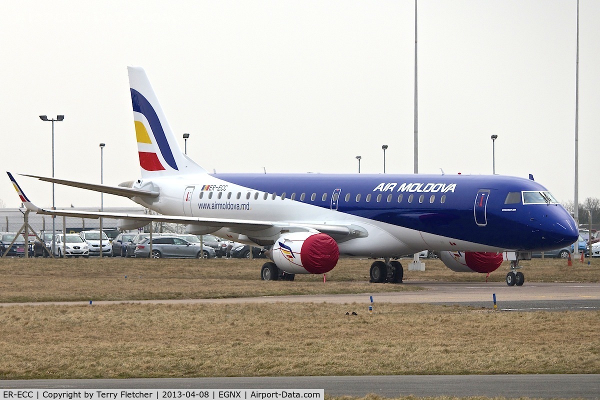 ER-ECC, 2007 Embraer 190LR (ERJ-190-100LR) C/N 19000130, Now painted in Air Moldova colours at East Midlands Airport