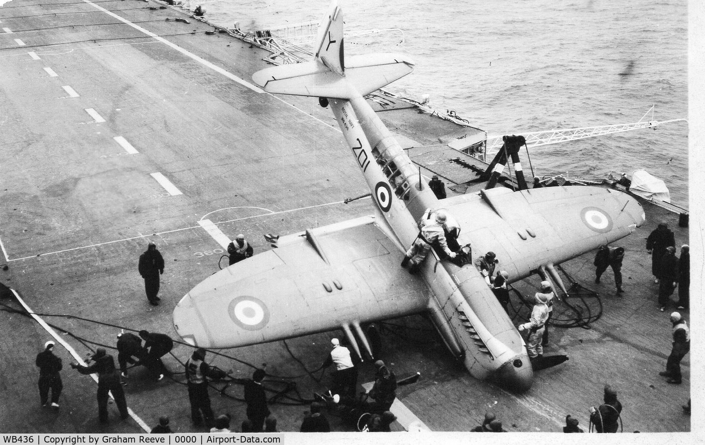 WB436, 1951 Fairey Firefly AS.6 C/N F.8633, Fairy Firefly marked as 201 following a landing inicdent on a carier.