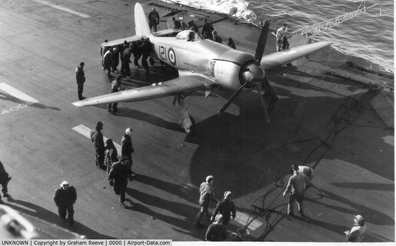 UNKNOWN, Miscellaneous Various C/N unknown, Fleet Air Arm Hawker Sea Fury marked as 121 following a landing inicdent on a carier.