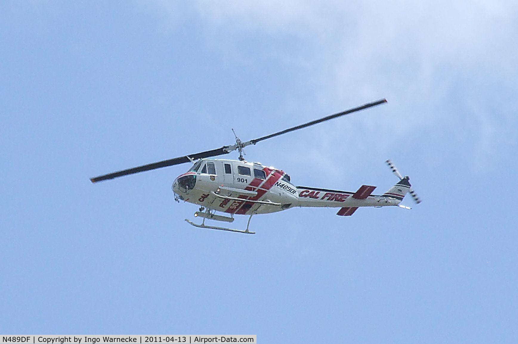 N489DF, 1969 Bell UH-1H Iroquois C/N 12224, Bell EH-1X flying over the Aerospace Museum of California, Sacramento CA