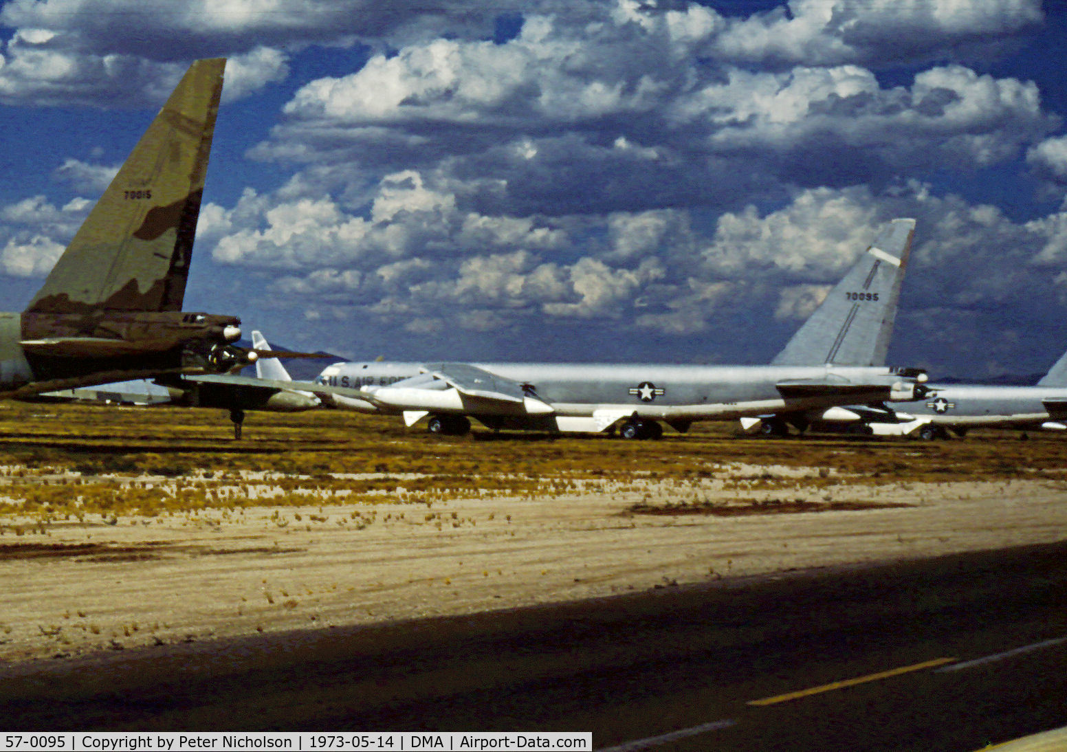 57-0095, 1957 Boeing B-52E Stratofortress C/N 464084, B-52E Stratofortress of 96th Strategic Wing in storage at what was then known as the Military Aircraft Storage & Disposition Centre - MASDC - in May 1973.