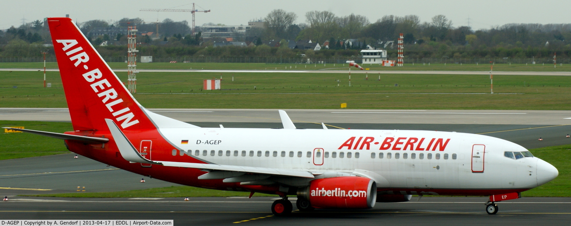 D-AGEP, 1998 Boeing 737-75B C/N 28102, Germania (Air Berlin cs.), is taxiing at Düsseldorf Int´l (EDDL) for departure