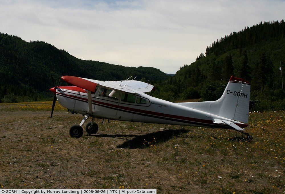 C-GORH, 1982 Cessna A185F Skywagon 185 C/N 18504332, Tied down at Telegraph Creek, British Columbia.