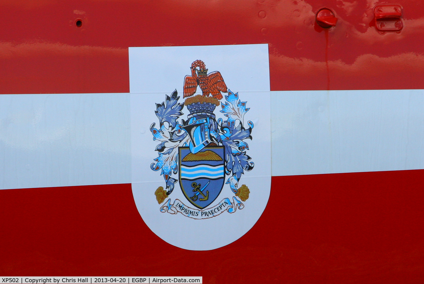 XP502, 1962 Folland Gnat T.1 C/N FL517, Central Flying School coat of arms and motto. 