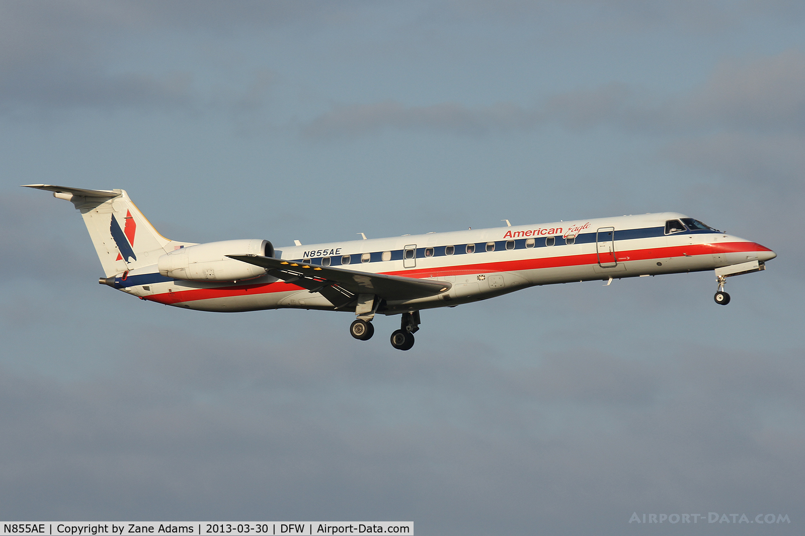 N855AE, 2003 Embraer ERJ-140LR (EMB-135KL) C/N 145747, Landing at DFW Airport
