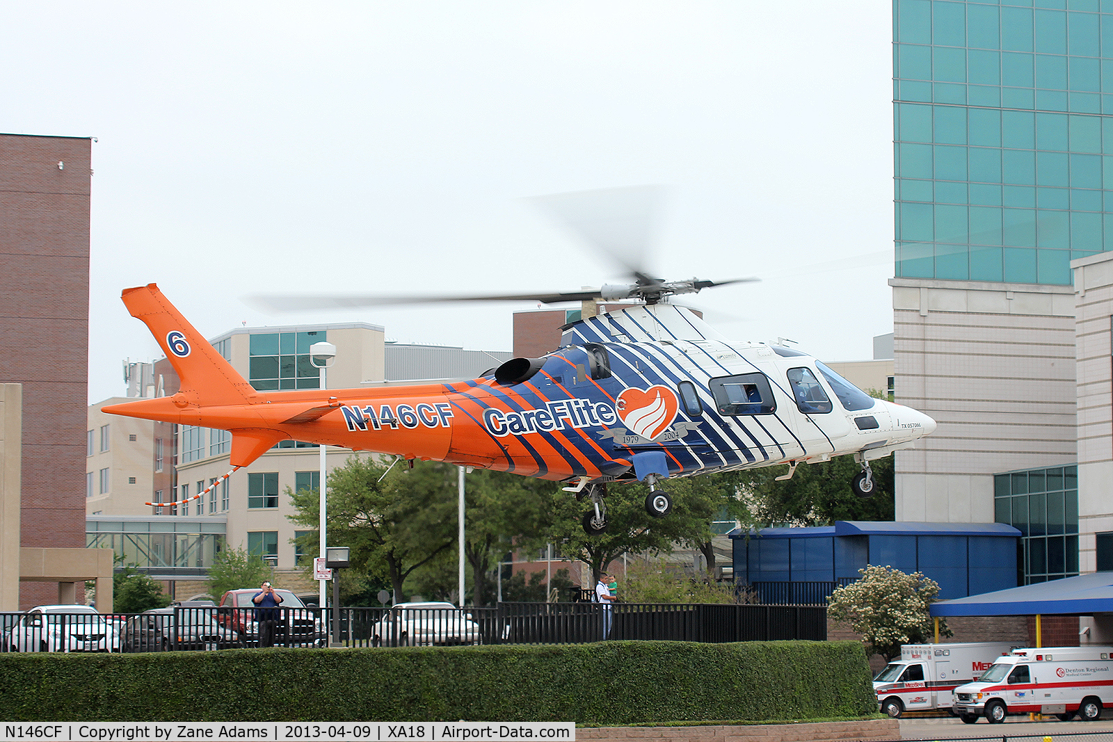 N146CF, 2003 Agusta A-109E C/N 11220, Careflite departing Baylor All Saints Medical Center