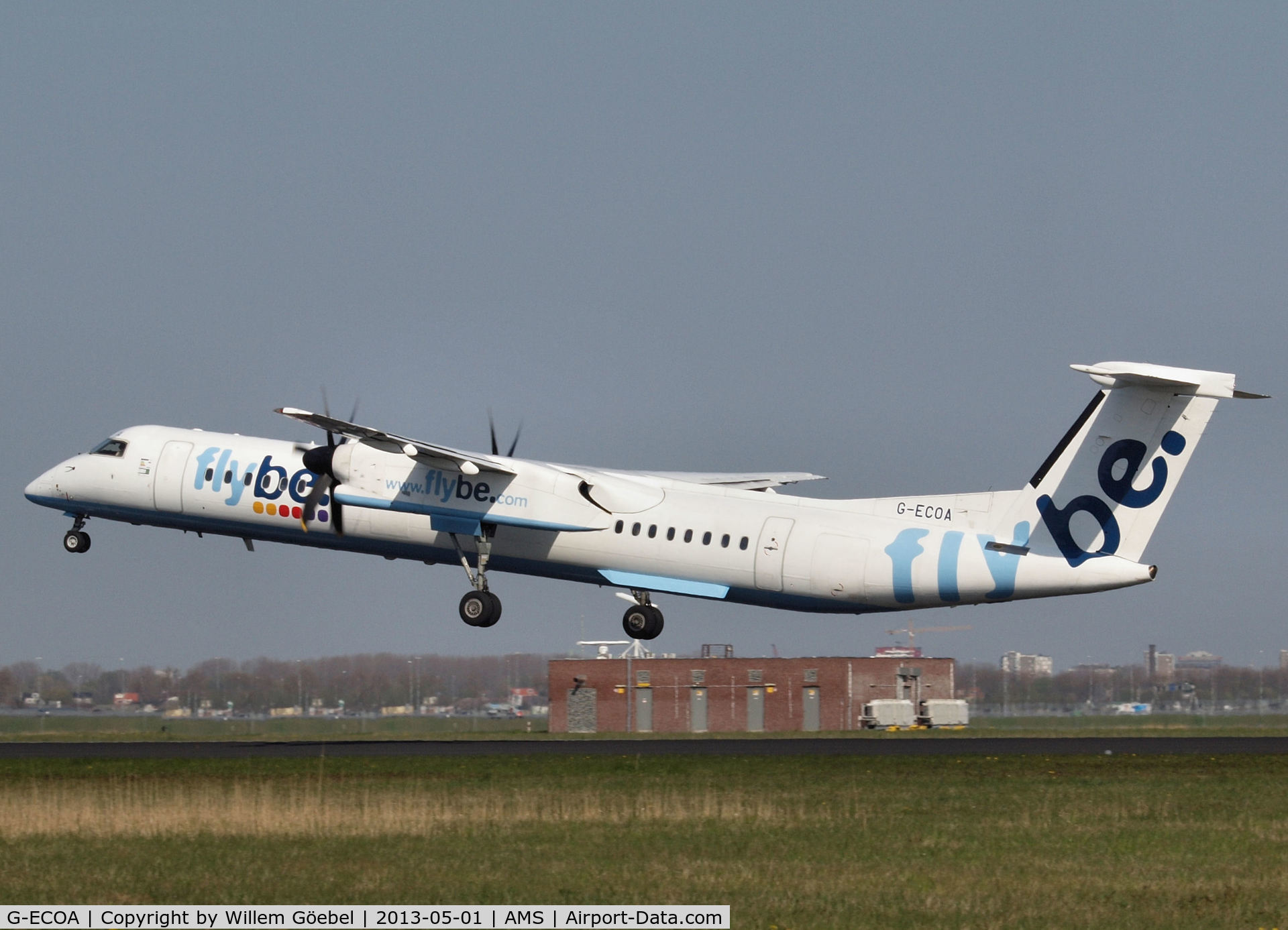 G-ECOA, 2007 De Havilland Canada DHC-8-402Q Dash 8 C/N 4180, Take off from runway 36L of Schiphol Airport