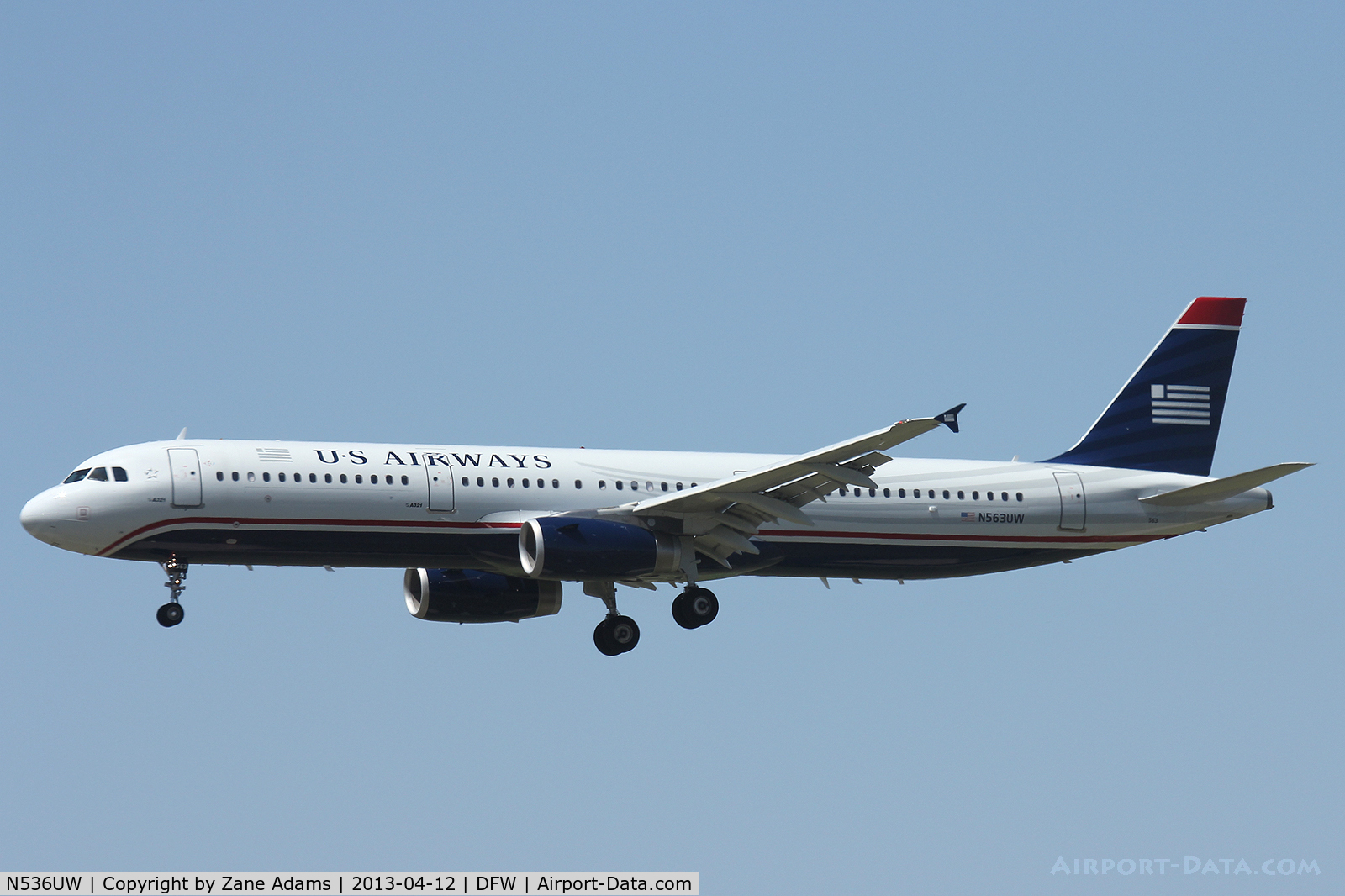 N536UW, 2009 Airbus A321-231 C/N 4025, US Airways landing at DFW Airport