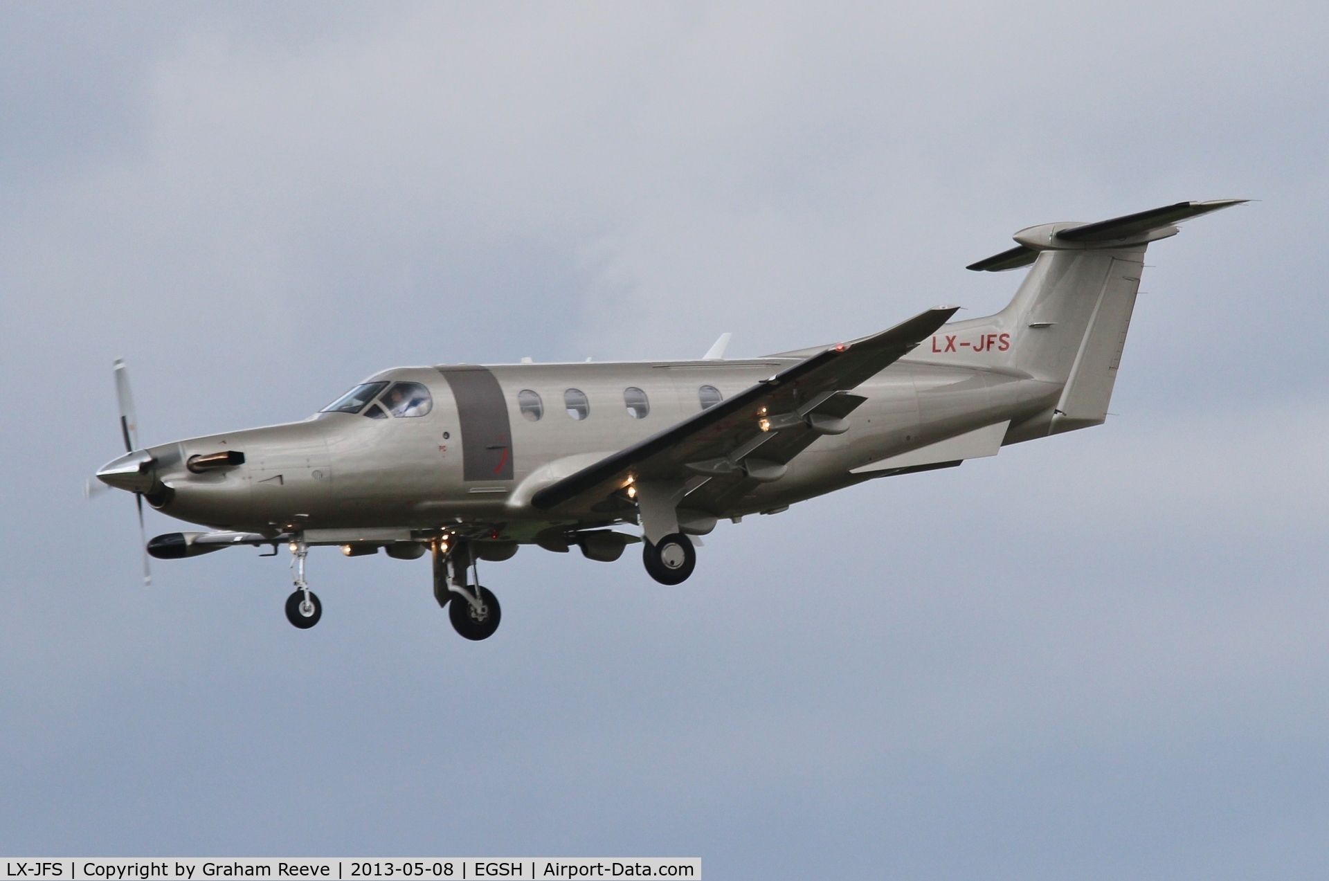 LX-JFS, 2011 Pilatus PC-12/47E C/N 1314, About to touch down at Norwich.