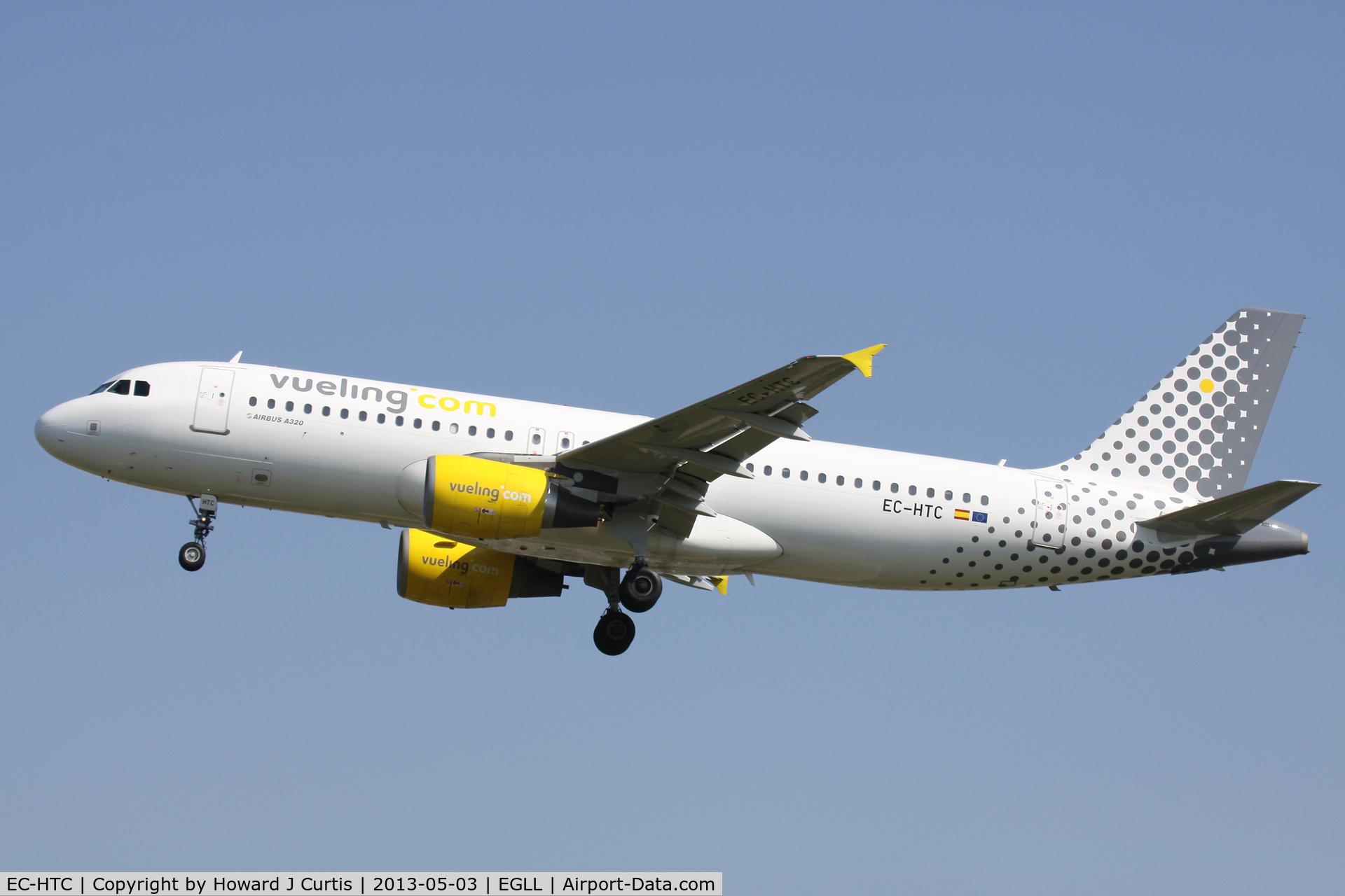 EC-HTC, 2001 Airbus A320-214 C/N 1540, Vueling, on finals for runway 27L.