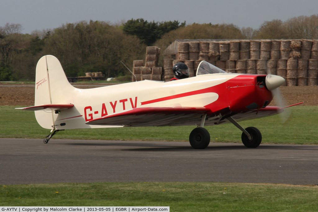 G-AYTV, 1971 Jurca MJ-2D Tempete C/N PFA 2002, Cessna 150M  at The Real Aeroplane Club's May-hem Fly-In, Breighton Airfield, May 2013.