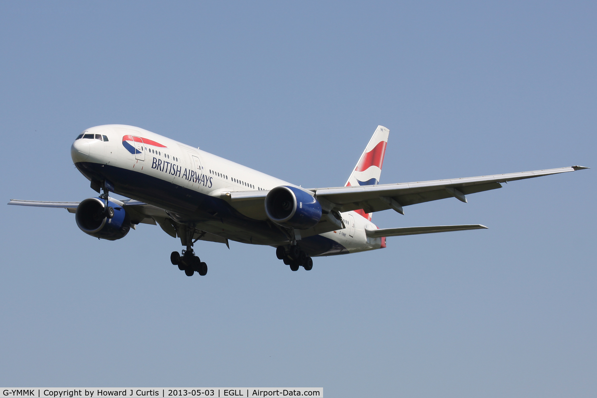 G-YMMK, 2000 Boeing 777-236 C/N 30312, British Airways, on approach to runway 27L.