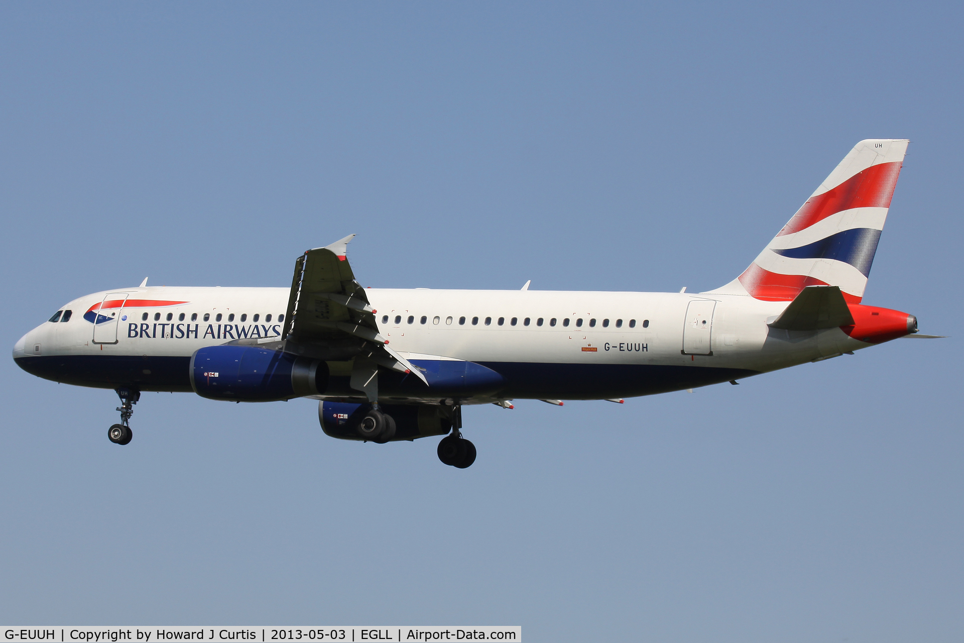G-EUUH, 2002 Airbus A320-232 C/N 1665, British Airways, on approach to runway 27L.