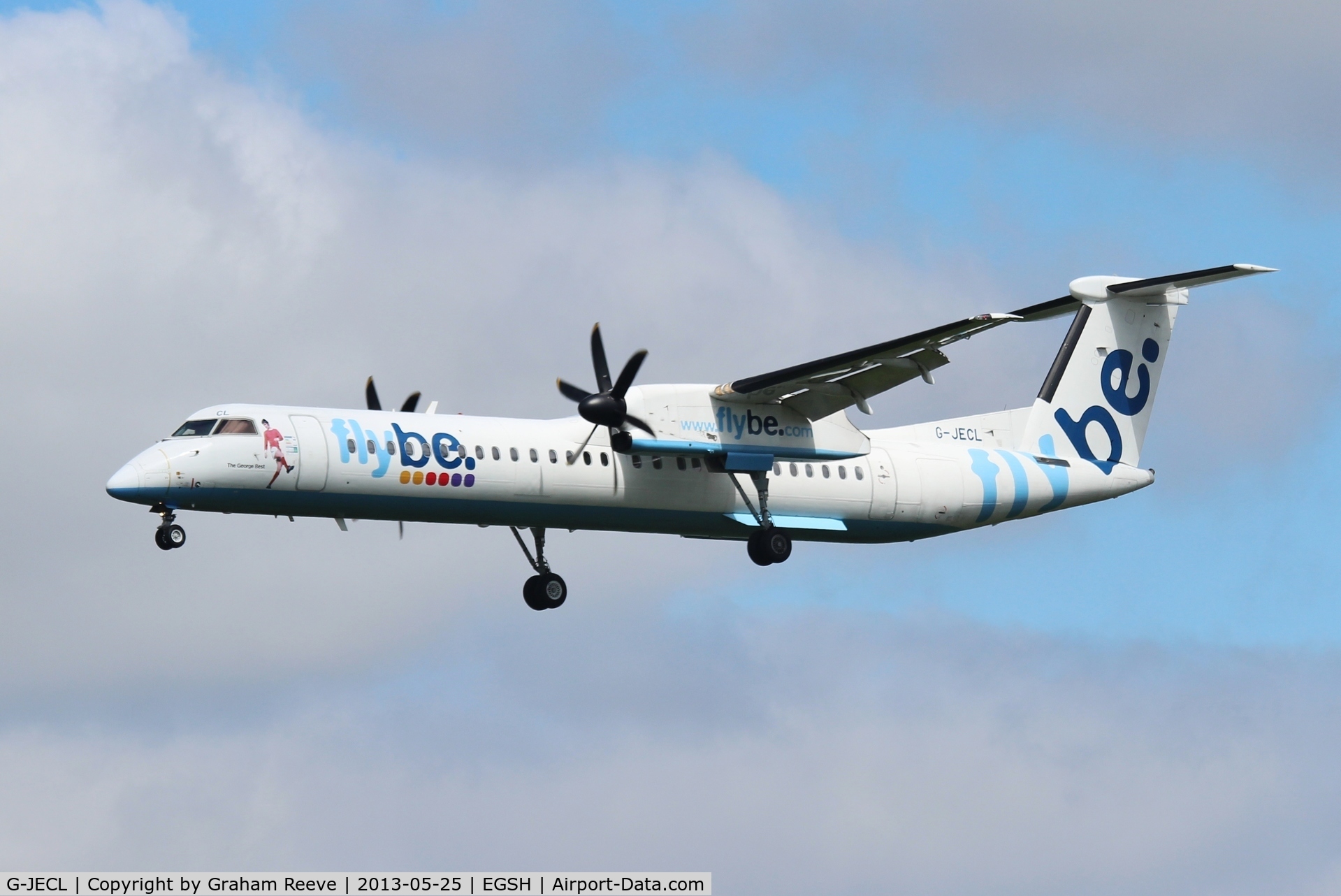 G-JECL, 2005 De Havilland Canada DHC-8-402Q Dash 8 C/N 4114, Coming into land at Norwich.