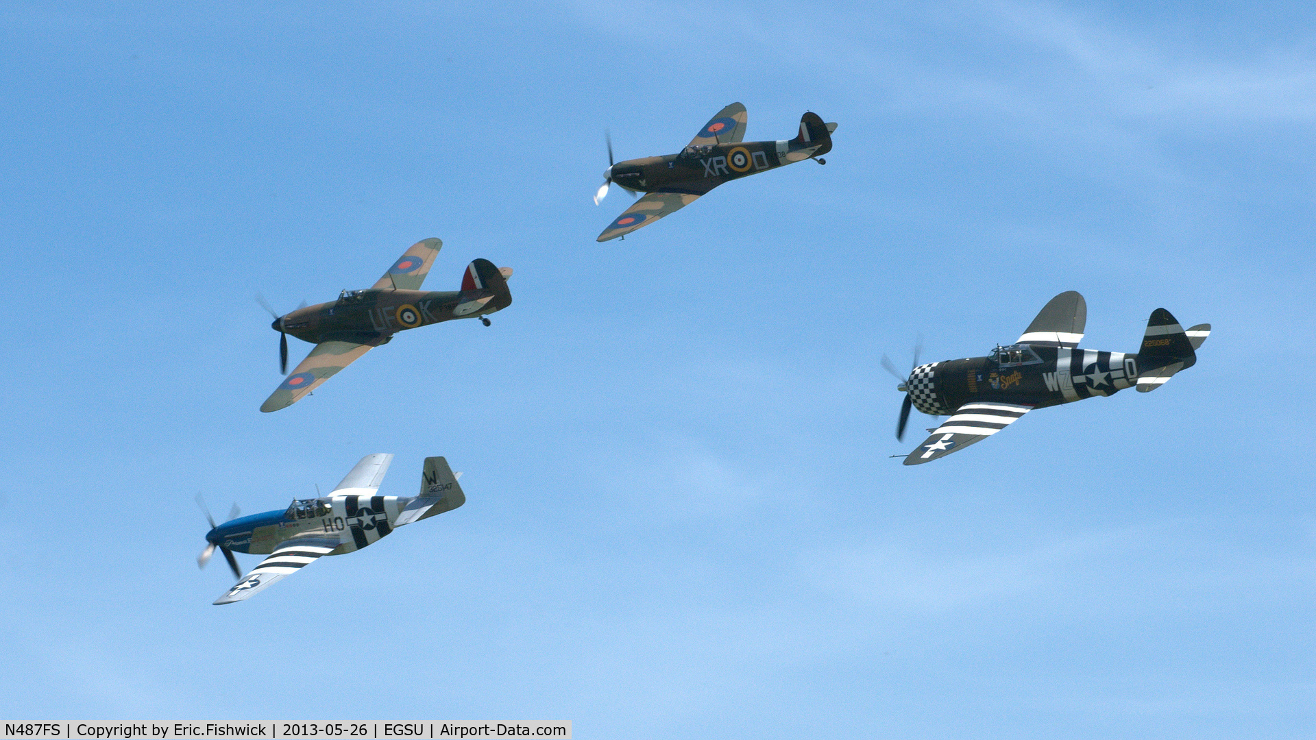 N487FS, 1943 North American P-51C Mustang C/N 103-26778, 45. 'Princess Elizabeth' with the other members of 'Eagle Squadron' at the IWM Spring Airshow, May 2013.