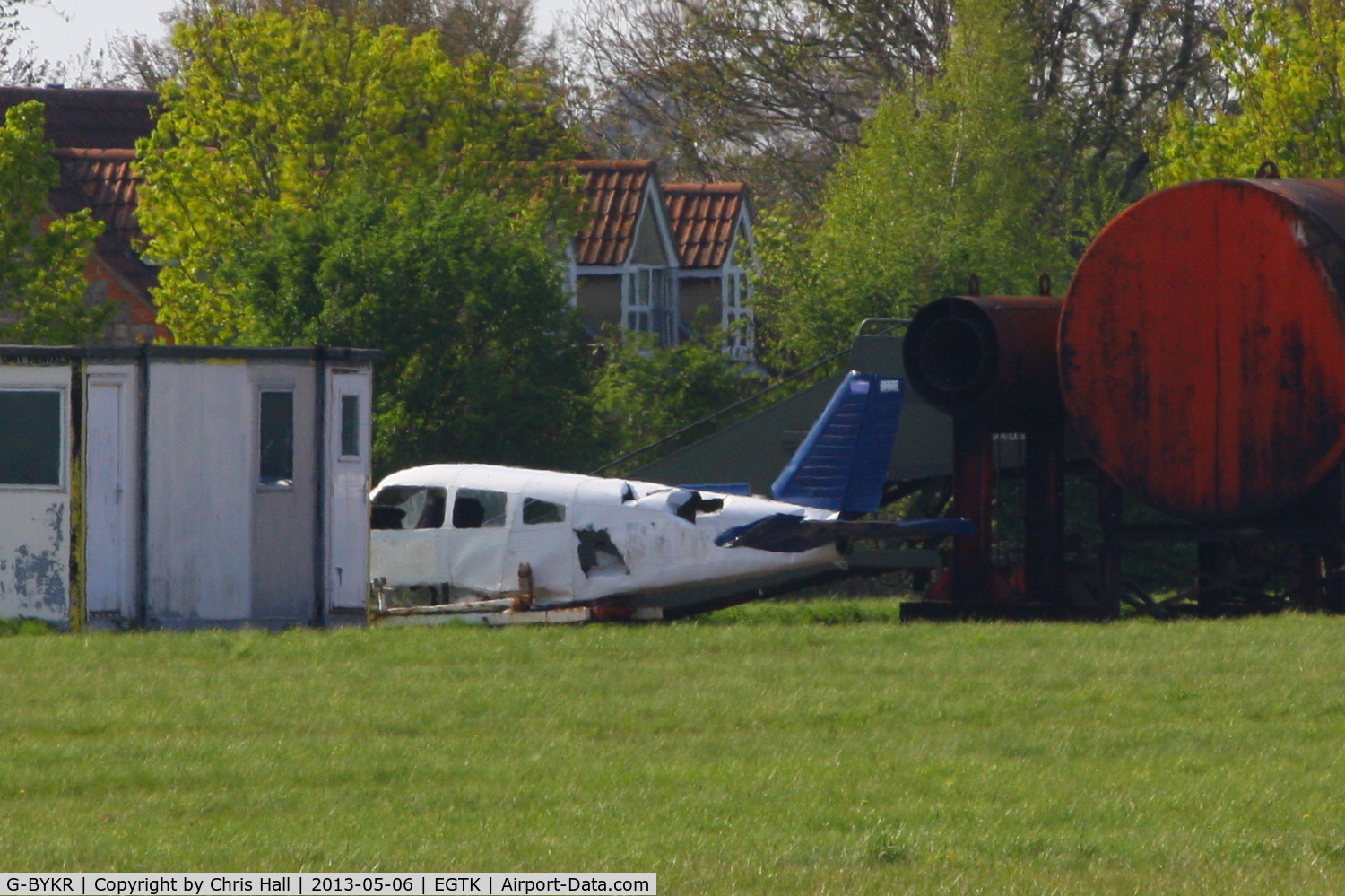G-BYKR, 1988 Piper PA-28-161 Warrior III C/N 2816061, on the fire dump at Oxford Airport, written off when it crashed following an engine failure on take off from Oxford 30th August 2006