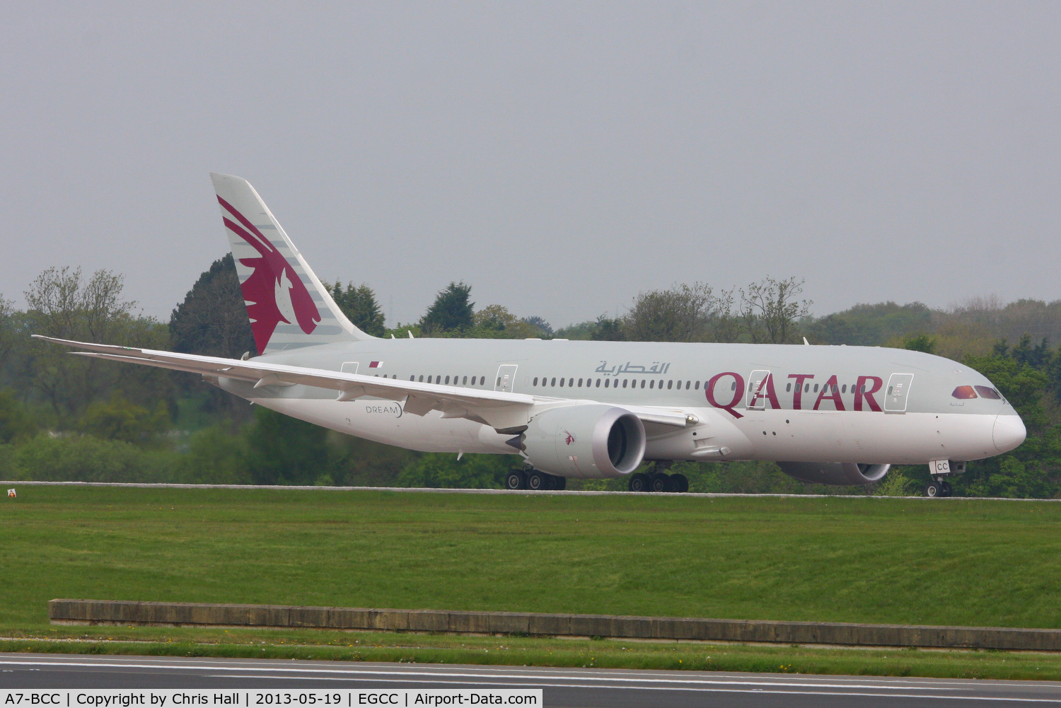 A7-BCC, 2012 Boeing 787-8 Dreamliner C/N 38321, Qatar Airways B787 making the 1st commercial flight of the type into Manchester Airport