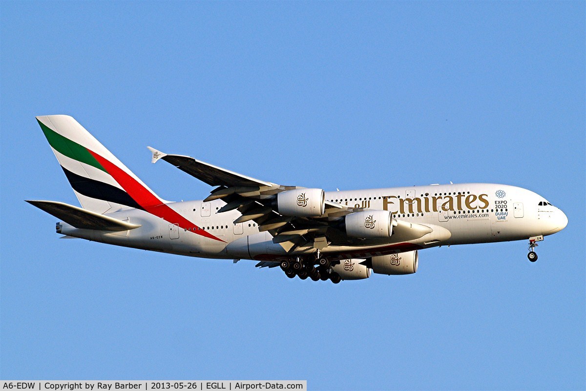 A6-EDW, 2012 Airbus A380-861 C/N 103, Airbus A380-861 [103] (Emirates Airlines) Home~G 26/05/2013. On approach 27L.