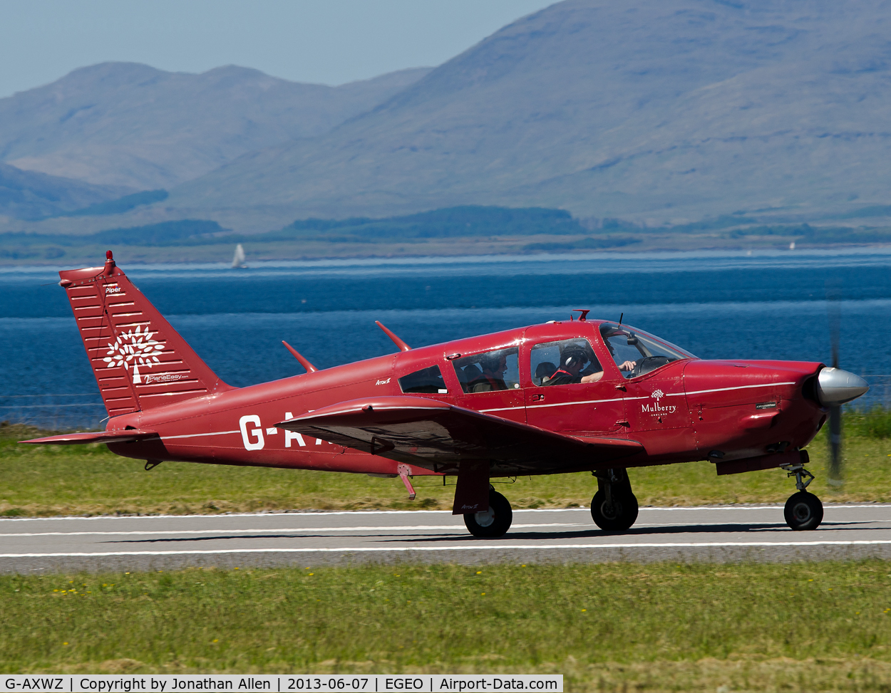 G-AXWZ, 1969 Piper PA-28R-200 Cherokee Arrow C/N 28R-35605, Departing from Oban Airport (North Connel).