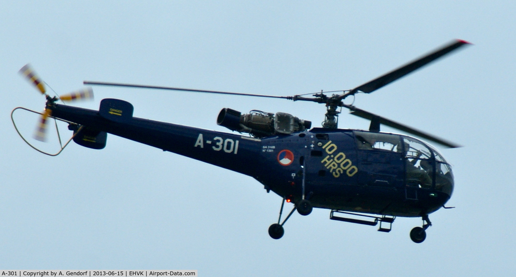 A-301, Sud Aviation SA-316B Alouette III C/N 1301, Royal Netherlands Air Force (10.000 hrs. sticker), seen here overflying Volkel - Airbase (EHVK).