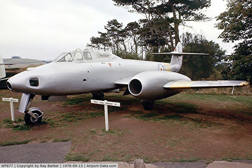 WF877, 1951 Gloster Meteor T.7 C/N Not found WF877/G-BPOA, Gloster Meteor T.7 [WF877] (Torbay Aircraft Museum) Paignton~G 13/09/1976. Image from a slide. This museum is now closed and the aircraft sold off.