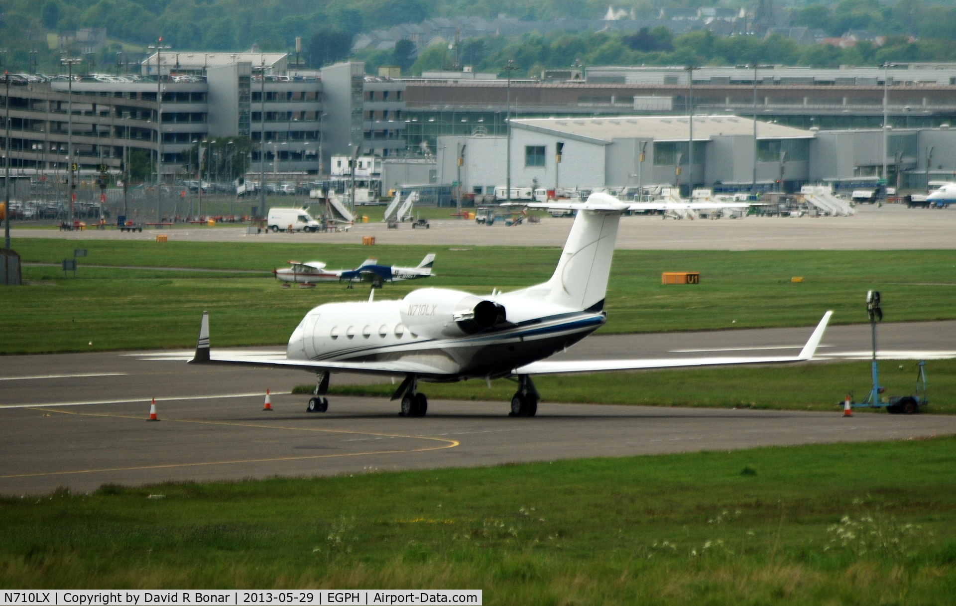 N710LX, 1996 Gulfstream Aerospace G-IV SP C/N 1297, Sitting on Block 30, the usual remote stand for visitors to Edinburgh.