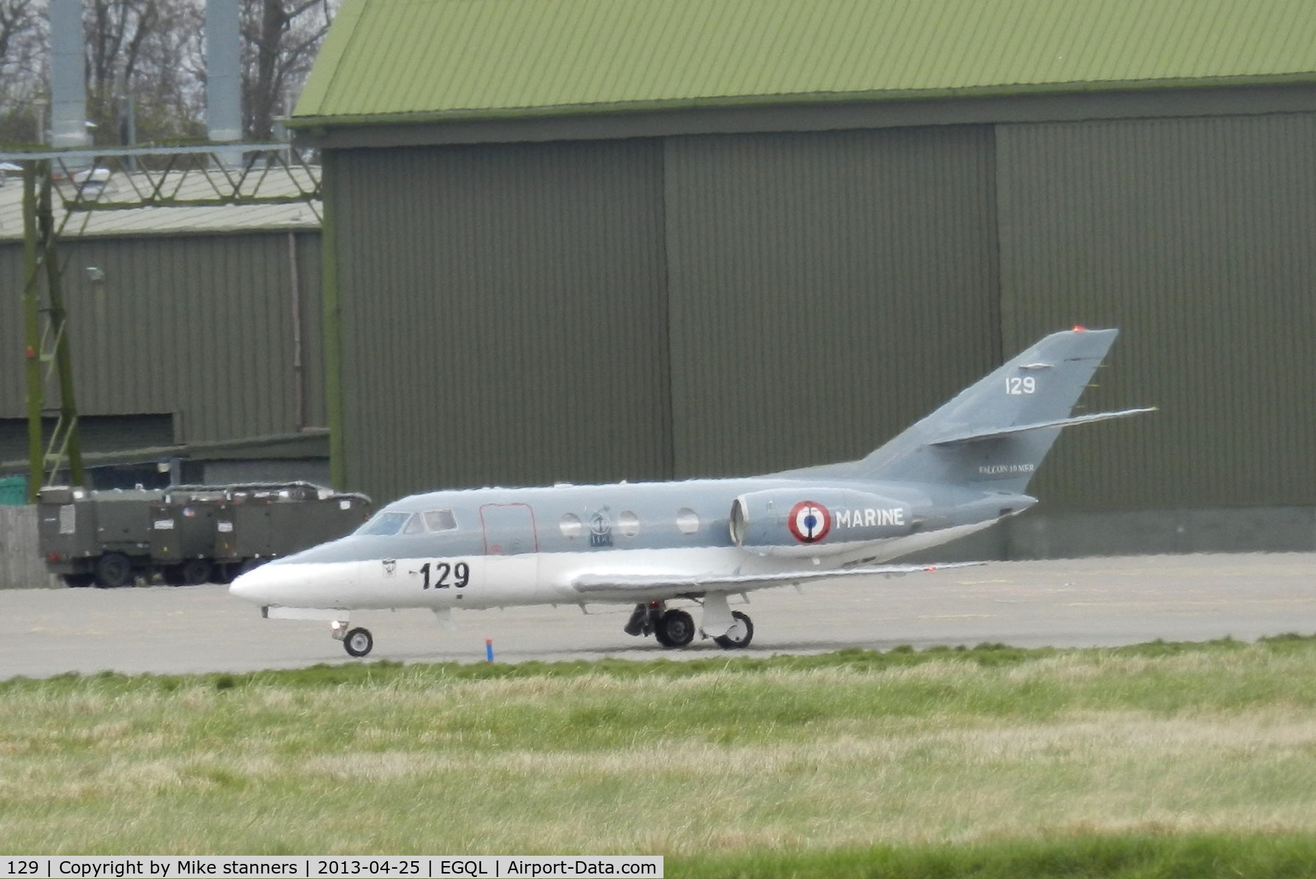 129, 1978 Dassault Falcon 10MER C/N 129, 57S Falcon 10 arrives at Leuchars on a support flight for the French navy detachment during exercise joint warrior 13-1