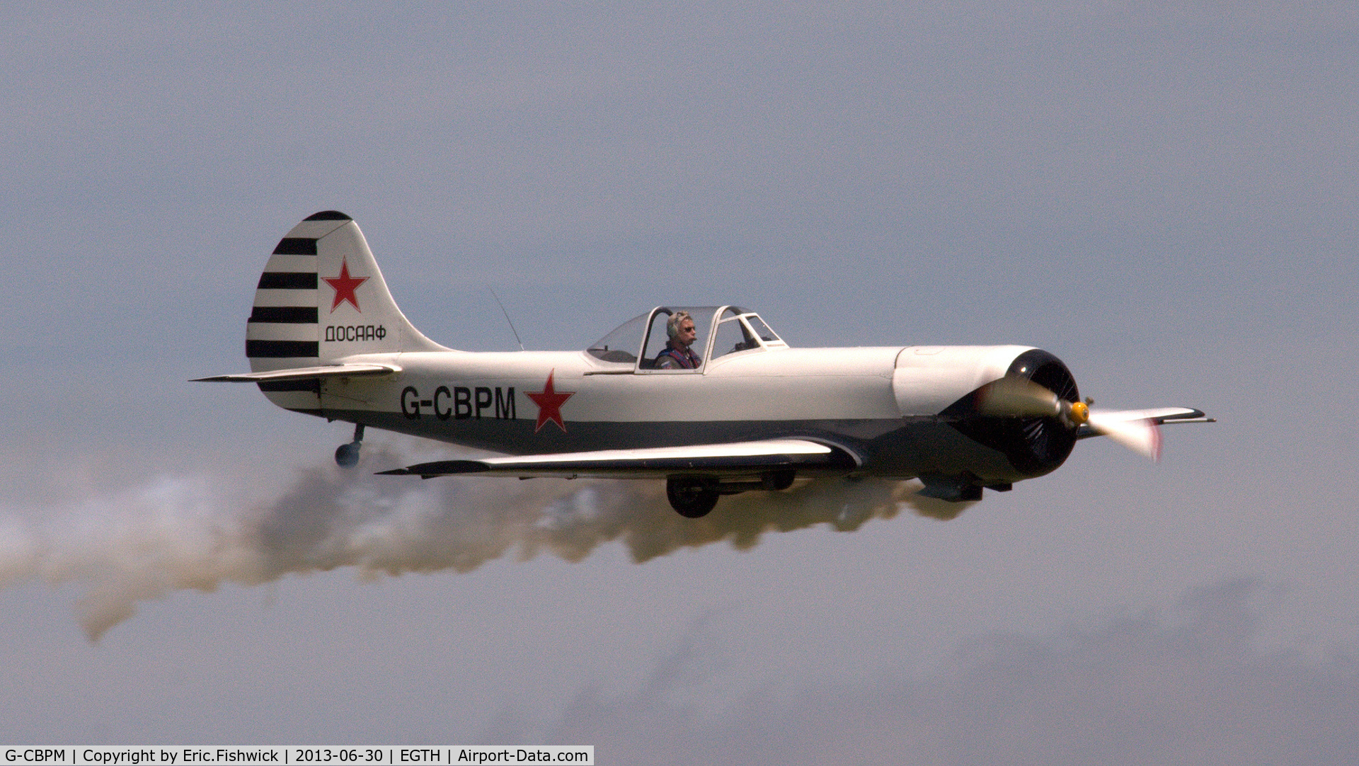 G-CBPM, 1981 Yakovlev Yak-50 C/N 812101, 43. G-CBPM in display mode at the Shuttleworth Military Pagent Flying Day, 30 June 2013