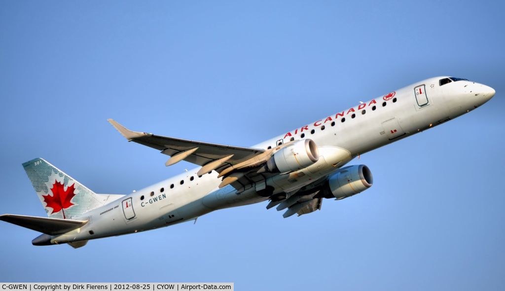 C-GWEN, 2005 Embraer 190AR (ERJ-190-100IGW) C/N 19000010, Leaving Ottawa on rwy 7
