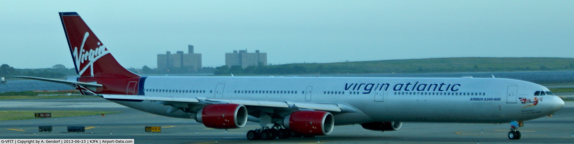 G-VFIT, 2006 Airbus A340-642 C/N 753, Virgin Atlantic, seen here taxiing to the runway for departure at New York - JFK(KJFK)