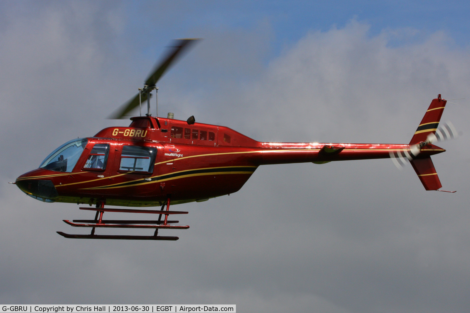 G-GBRU, 1987 Bell 206B JetRanger III C/N 3997, being used for ferrying race fans to the British F1 Grand Prix at Silverstone