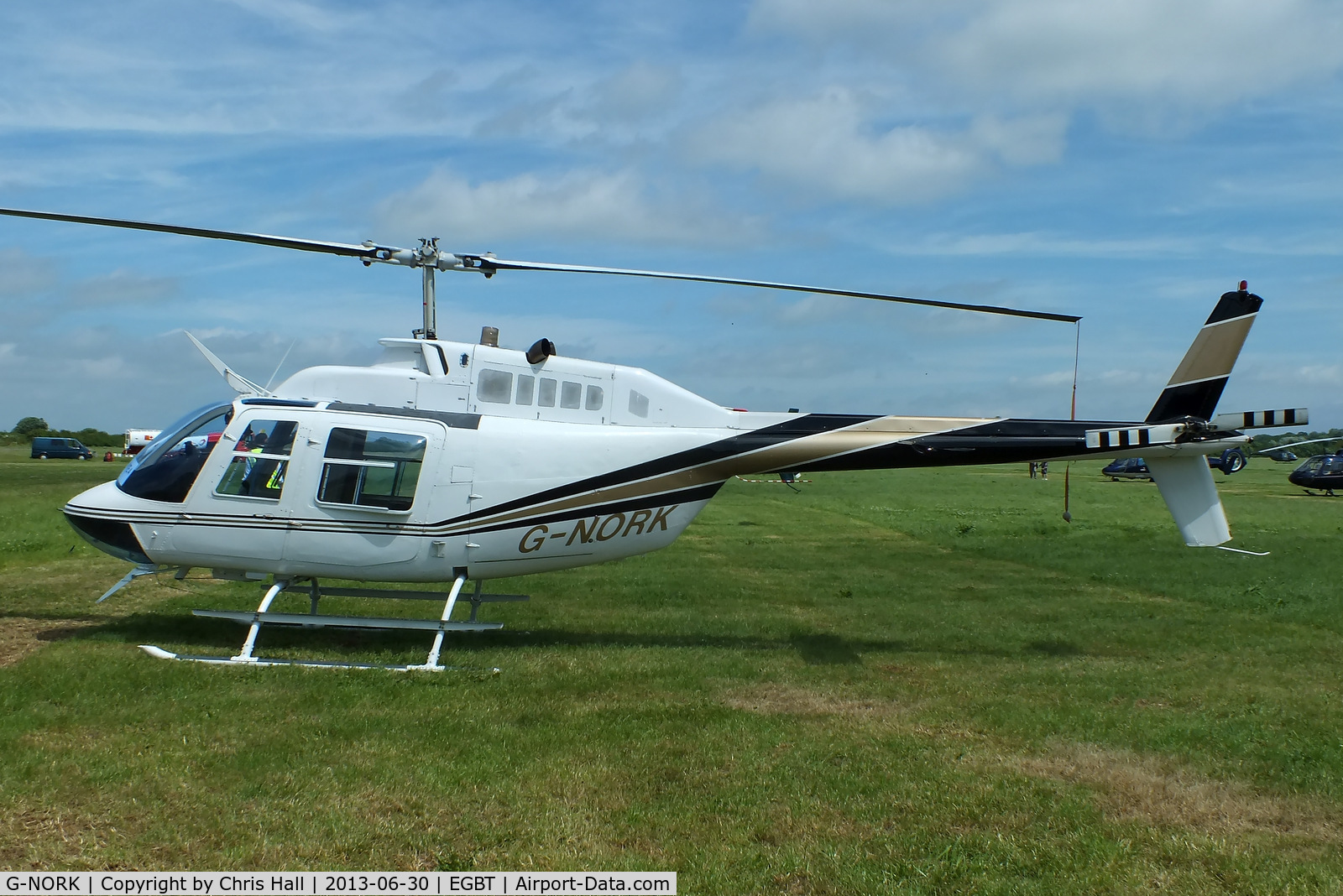G-NORK, 1982 Bell 206B JetRanger III C/N 3615, being used for ferrying race fans to the British F1 Grand Prix at Silverstone
