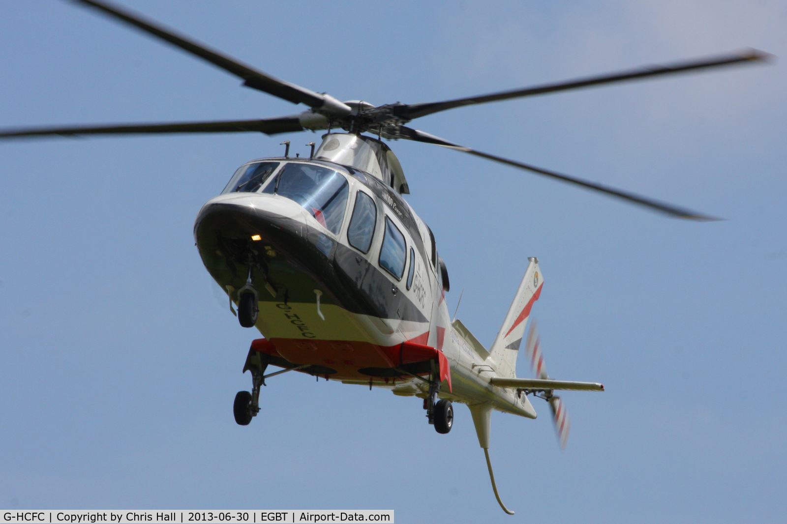 G-HCFC, 1997 Agusta A-109E Power C/N 11011, being used for ferrying race fans to the British F1 Grand Prix at Silverstone