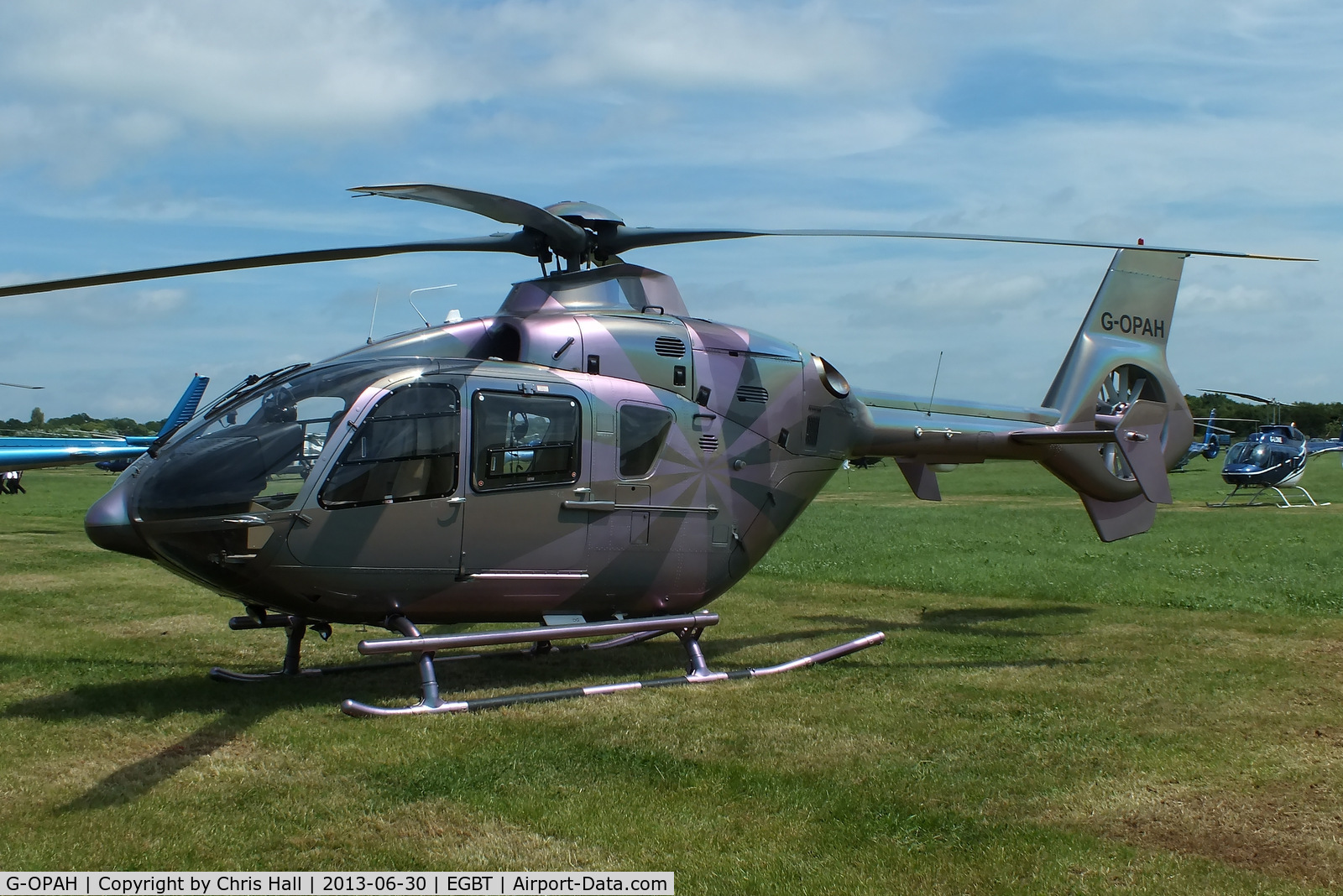 G-OPAH, 2007 Eurocopter EC-135T-2+ C/N 0635, being used for ferrying race fans to the British F1 Grand Prix at Silverstone