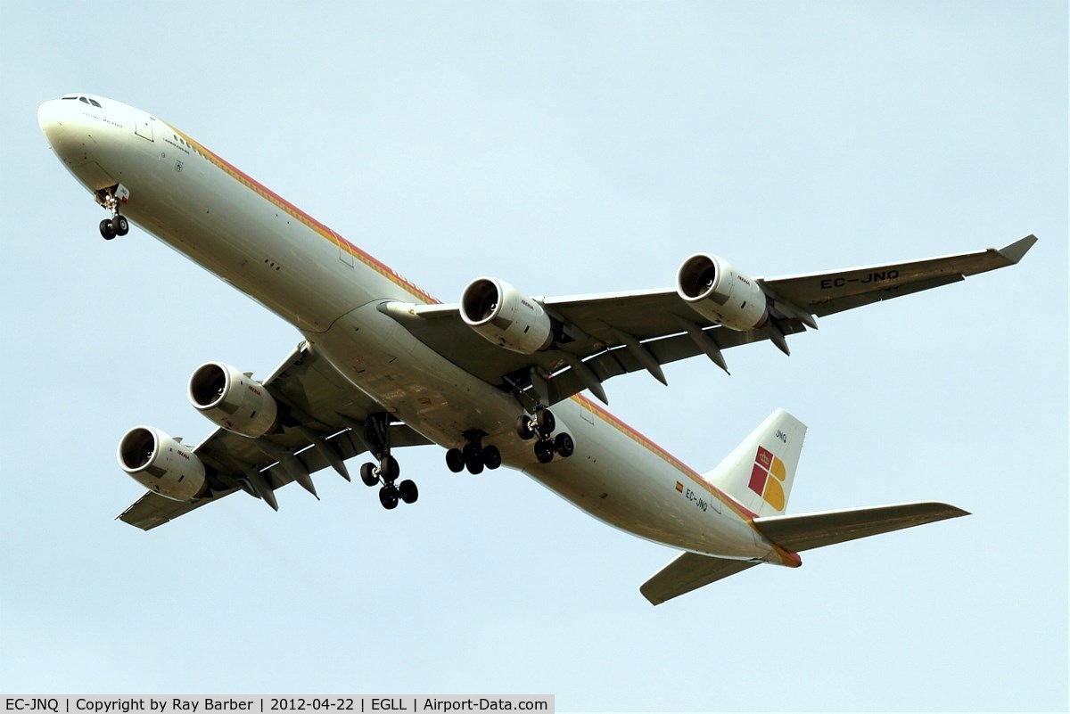 EC-JNQ, 2005 Airbus A340-642 C/N 727, Airbus A340-642 [727] (Iberia) Home~G 22/04/2012. On approach 27L.