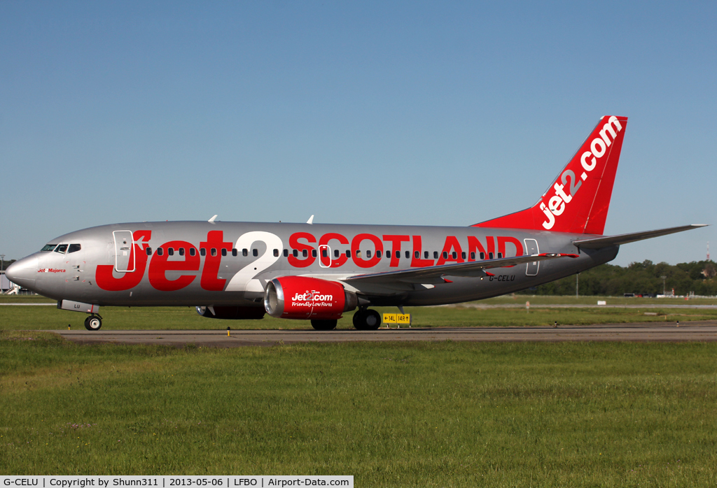 G-CELU, 1986 Boeing 737-377 C/N 23657, Taxiing to the Terminal with Jet2 'Scotland' titles