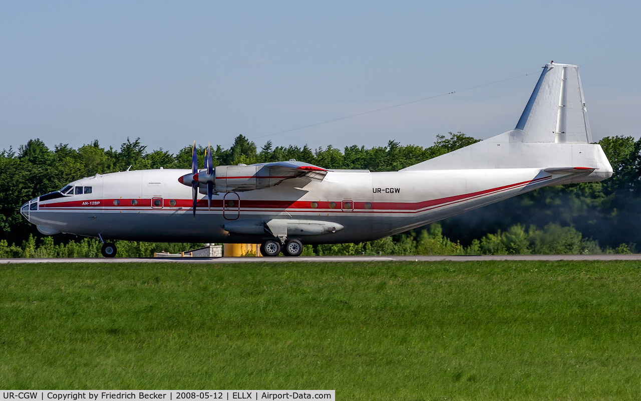 UR-CGW, 1964 Antonov An-12BP C/N 402410, departure from Lux via RW06
