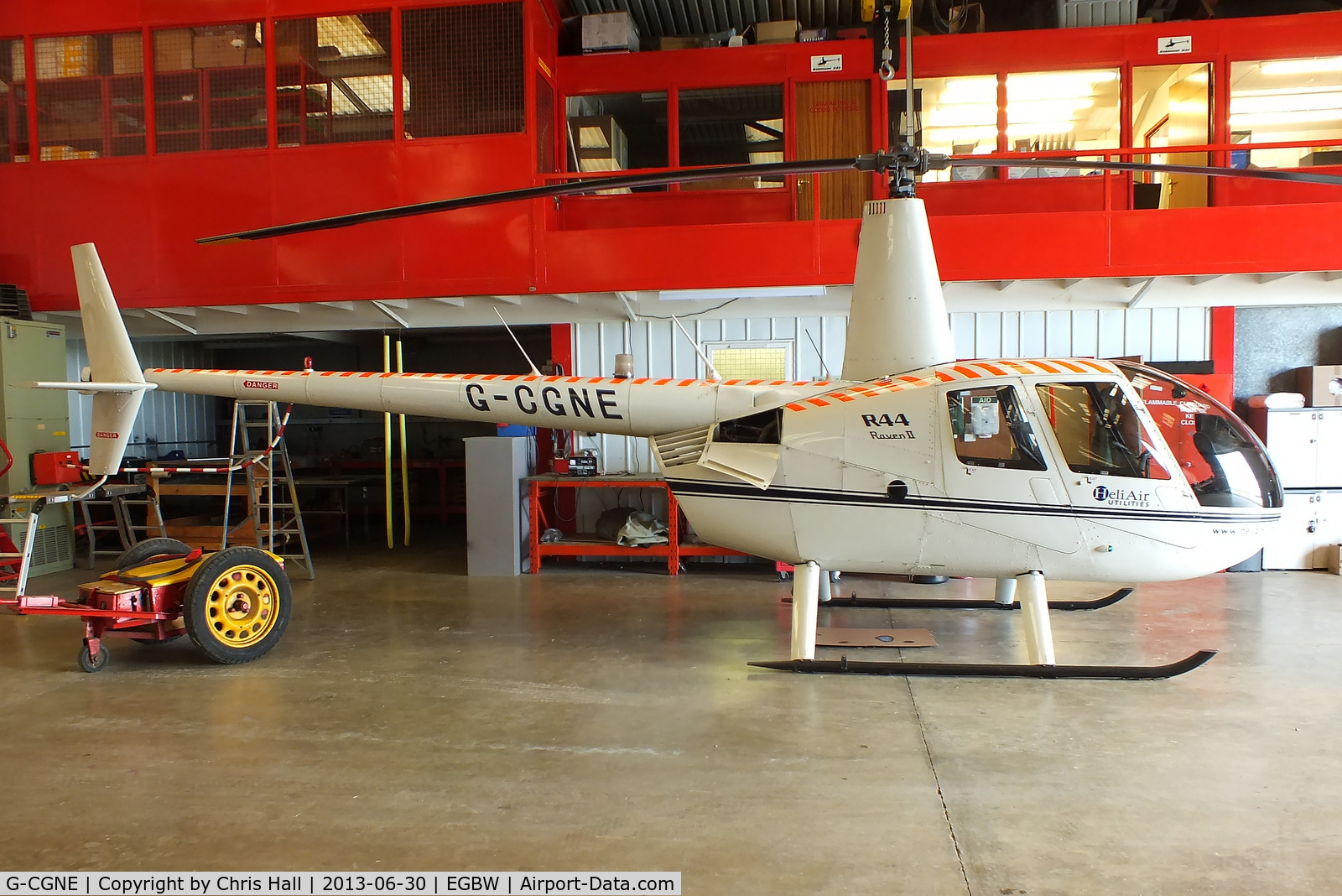 G-CGNE, 2010 Robinson R44 Raven II C/N 12952, inside the Heliair hangar