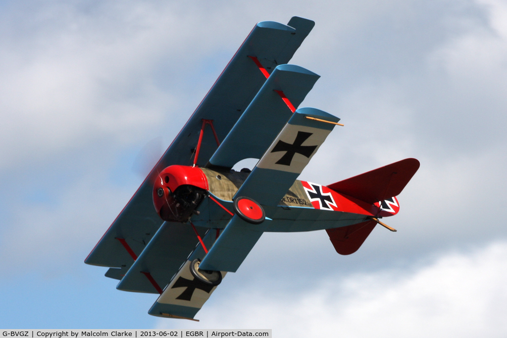 G-BVGZ, 1994 Fokker Dr.1 Triplane Replica C/N PFA 238-12654, Fokker DR1 Triplane (Replica) at The Real Aeroplane Company's Jolly June Jaunt, Breighton Airfield, 2013.