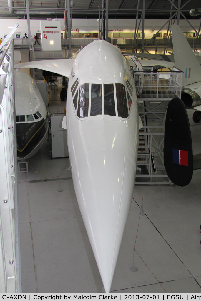 G-AXDN, 1968 Aerospatiale-BAC Concorde Prototype C/N 01/13522, BAC-Aerospatiale Concorde 101. Owned by the Duxford Aviation Society in AirSpace, Imperial War Museum Duxford, July 2013.