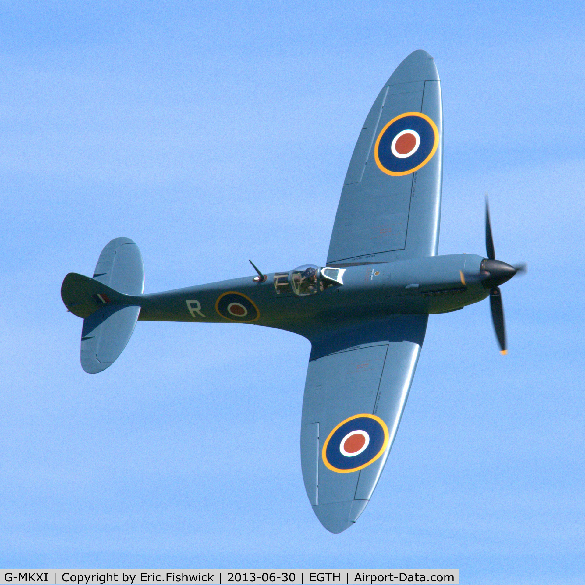 G-MKXI, 1944 Supermarine 365 Spitfire PR.XI C/N 6S/504719, 42. G-MKXI in display mode at at the Shuttleworth Military Pagent Flying Day, 30 June 2013.