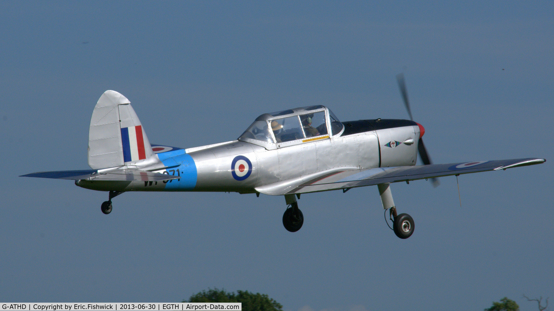 G-ATHD, 1953 De Havilland DHC-1 Chipmunk T.10 C/N C1/0837, 42. G-ATHD departing the Shuttleworth Military Pagent Flying Day, 30 June 2013.