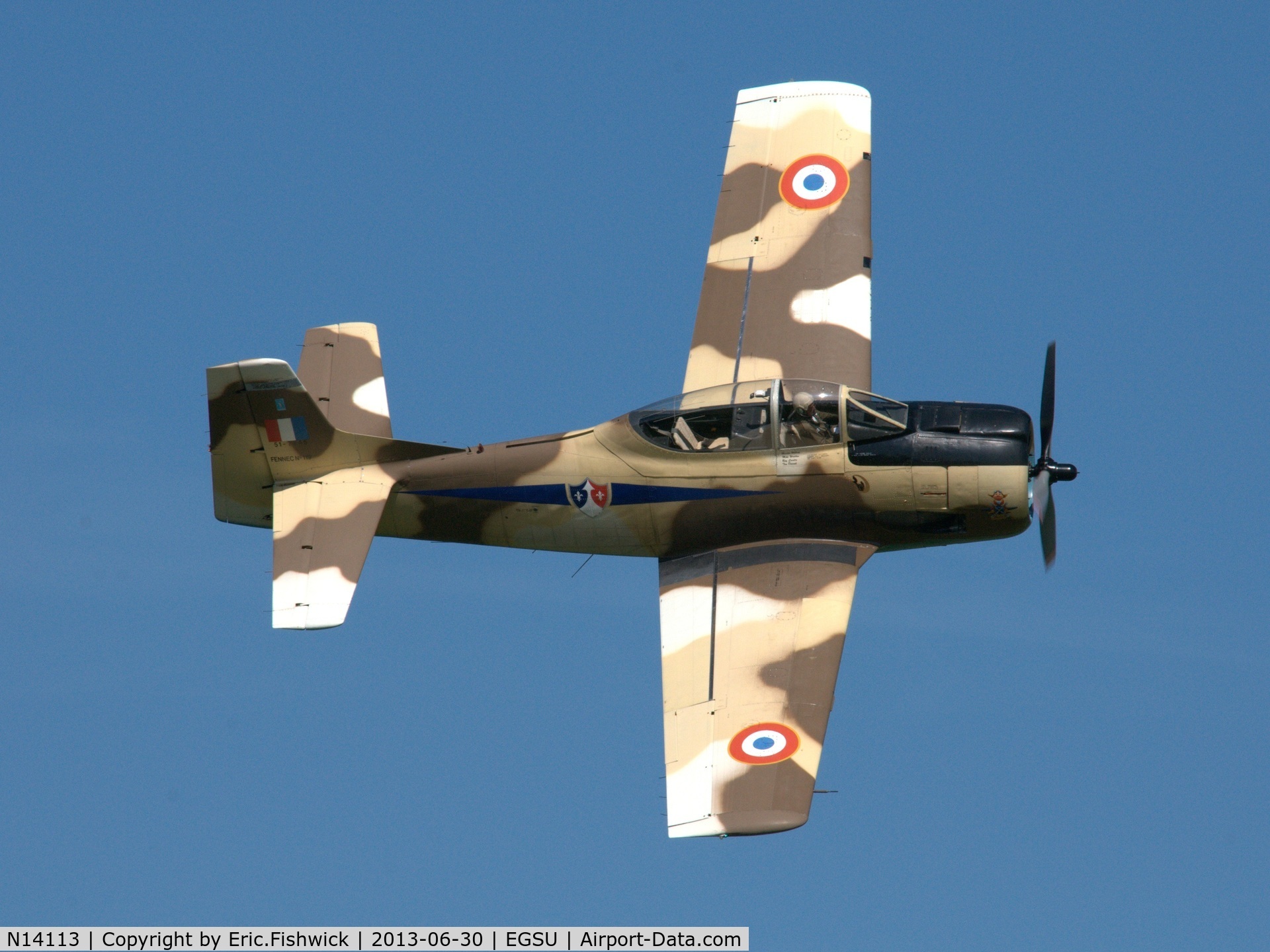 N14113, 1951 North American T-28A Fennec C/N 81-1, 42. N14113 in display mode at the Shuttleworth Military Pagent Flying Day, 30 June 2013