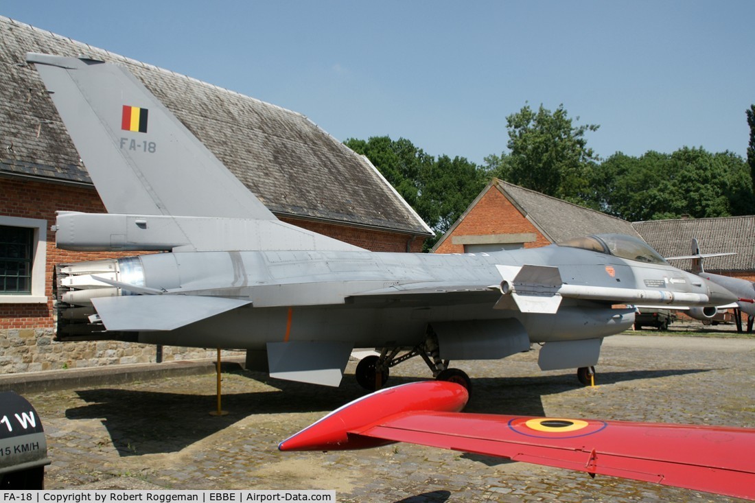 FA-18, 1980 SABCA F-16A Fighting Falcon C/N 6H-18, Preserved.First Wing Historical Centre (1WHC) The Golden falcon.