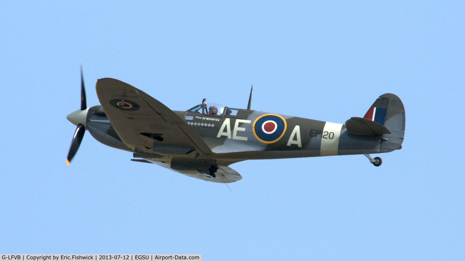 G-LFVB, 1942 Supermarine 349 Spitfire LF.Vb C/N CBAF.2403, 44. EP120 on the eve of Flying Legends Air Show, Duxford - July 2013.