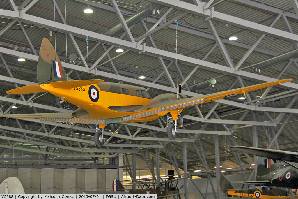 V3388, 1940 Airspeed AS.10 Oxford I C/N 3083, Airspeed AS-10 Oxford I. Suspended from the roof in AirSpace, Imperial War Museum Duxford, July 2013.
