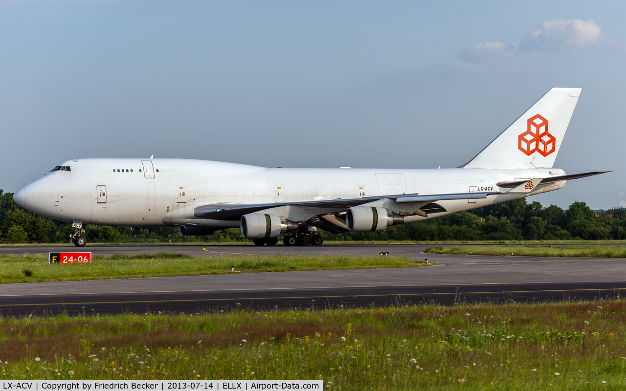 LX-ACV, 1989 Boeing 747-4B5/BCF C/N 24200, decelerating after touchdown