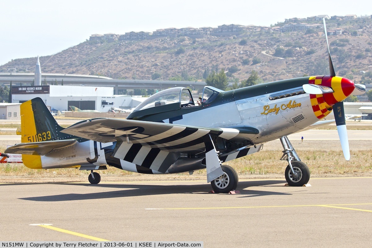 N151MW, 1945 North American P-51D Mustang C/N 124-48386, At 2013 Wings Over Gillespie Airshow in San Diego , California