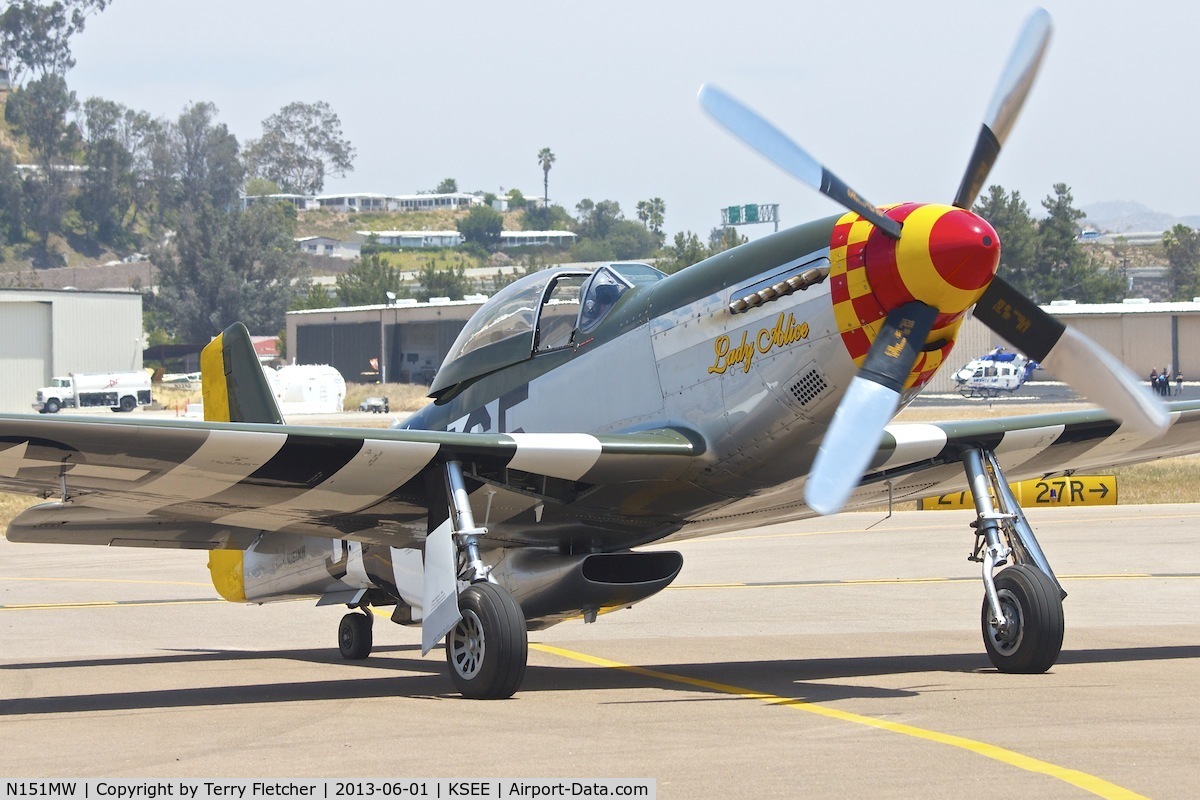 N151MW, 1945 North American P-51D Mustang C/N 124-48386, At the 2013 Wings Over Gillespie Airshow in San Diego - California