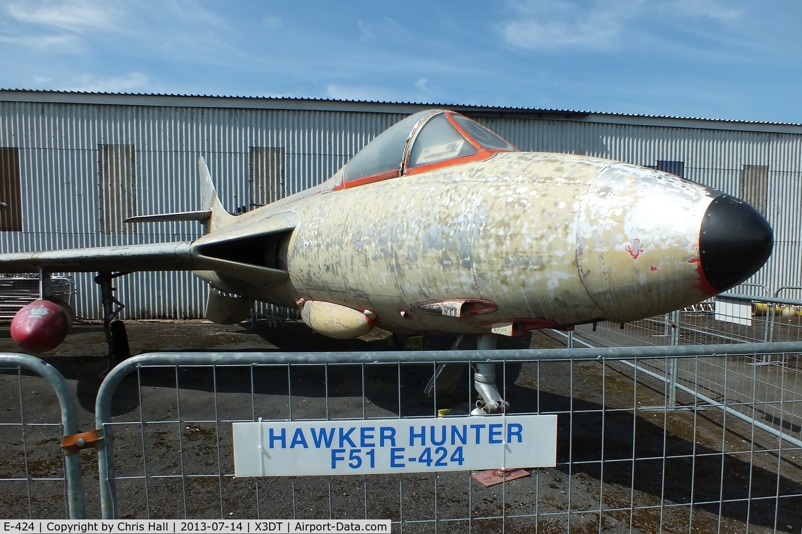 E-424, Hawker Hunter F.51 C/N 41H-680283, preserved at the South Yorkshire Aircraft Museum, AeroVenture, Doncaster